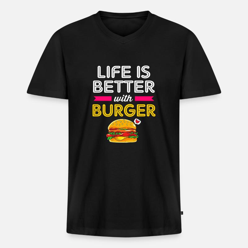 Cheeseburger - Männer Premium Bio T-Shirt mit V-Ausschnitt - Schwarz