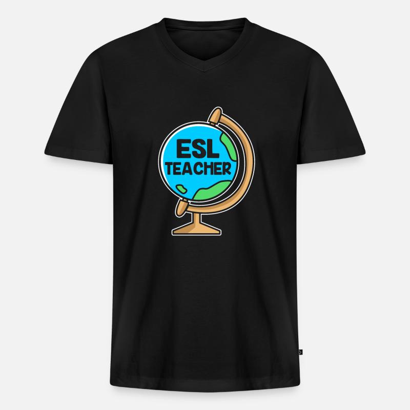 Englischlehrerin Englisch Lehrer - Männer Premium Bio T-Shirt mit V-Ausschnitt - Schwarz