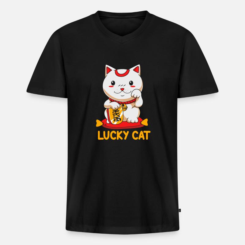 Maneki Neko Japan Glücksbringer - Männer Premium Bio T-Shirt mit V-Ausschnitt - Schwarz