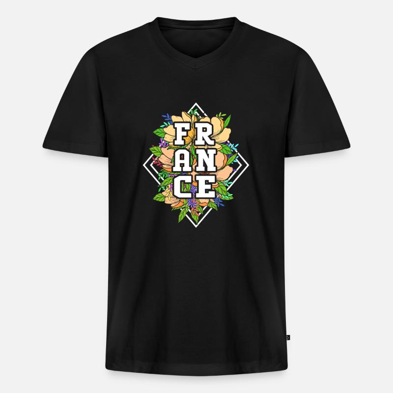 Frankrig - Premium økologisk T-shirt med V-hals til mænd - sort