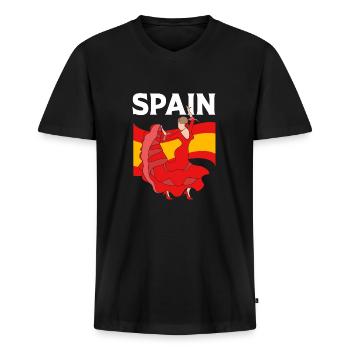 Flamenco espagnol - T-shirt encolure en V Premium bio Homme - noir - Devant - Nico (187cm)