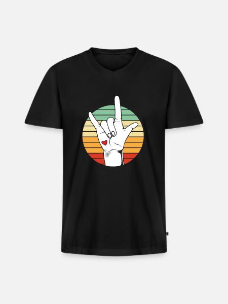 Sign language sign ASL deaf - Men's Premium Organic T-shirt with V-neck - black