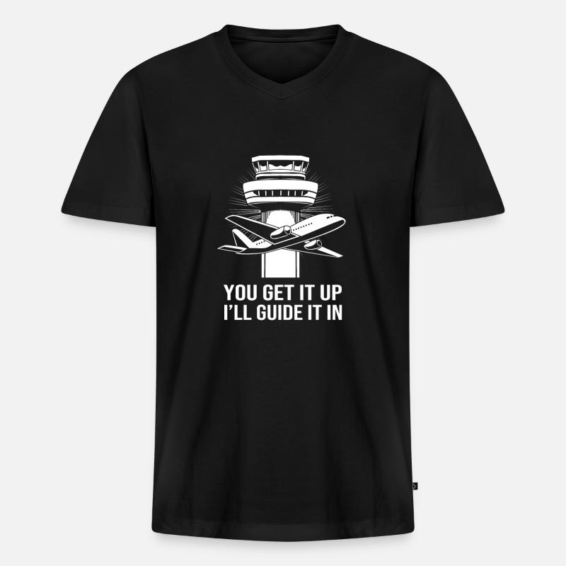 Fluglotse - Männer Premium Bio T-Shirt mit V-Ausschnitt - Schwarz