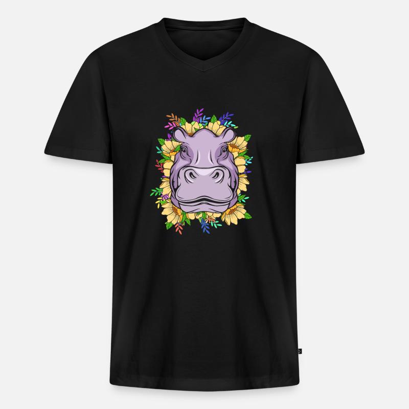 Nilpferd - Männer Premium Bio T-Shirt mit V-Ausschnitt - Schwarz