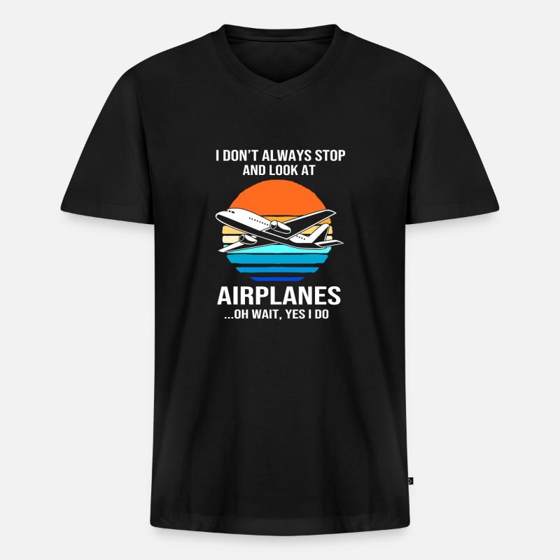 Pilot Flugzeug - Männer Premium Bio T-Shirt mit V-Ausschnitt - Schwarz