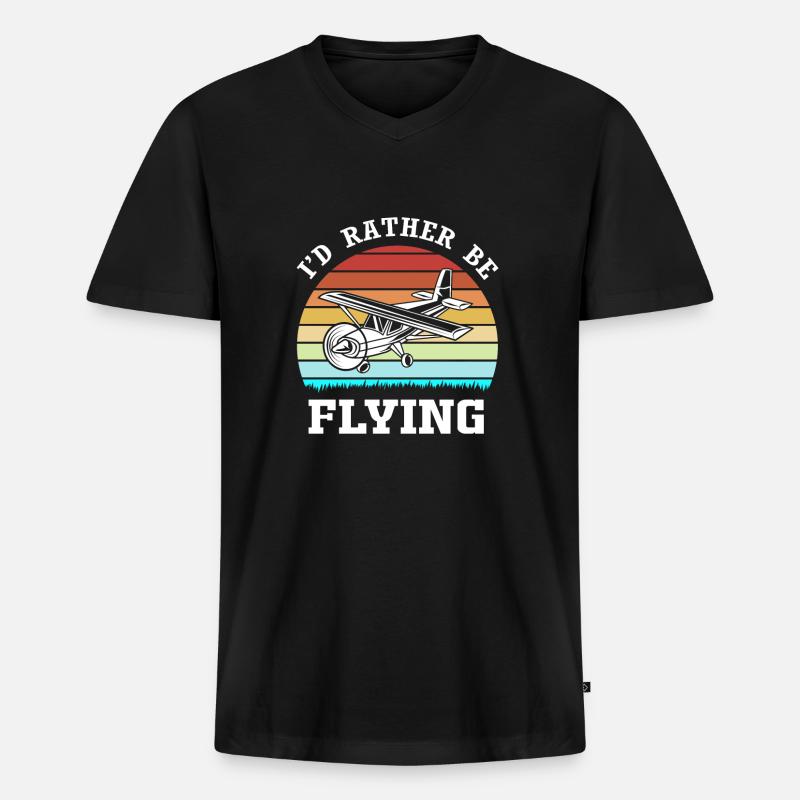 Pilot Flugzeug - Männer Premium Bio T-Shirt mit V-Ausschnitt - Schwarz