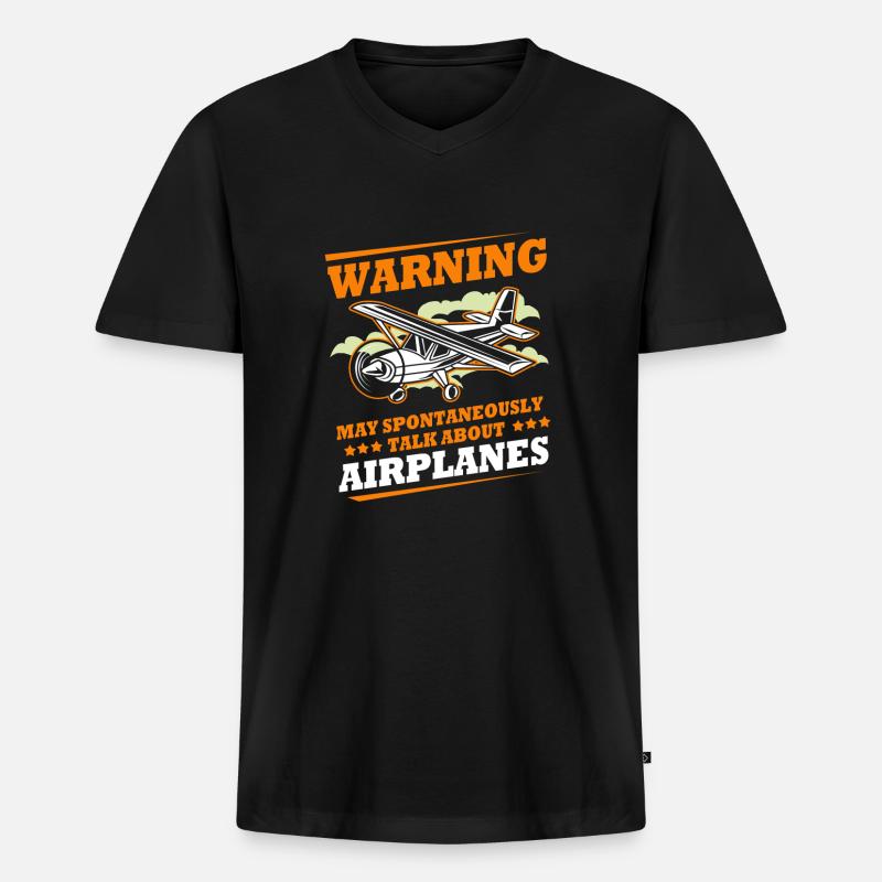 Pilot Flugzeug - Männer Premium Bio T-Shirt mit V-Ausschnitt - Schwarz