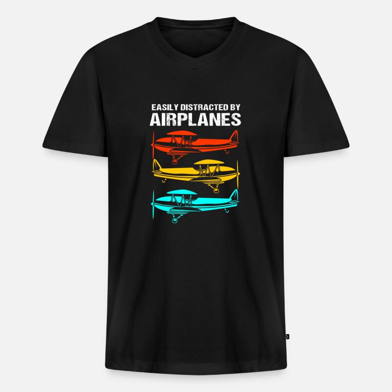 Pilot Flugzeug - Männer Premium Bio T-Shirt mit V-Ausschnitt - Schwarz