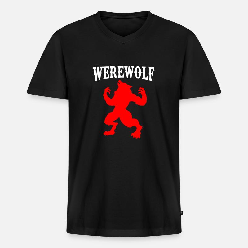 Werwolf - Männer Premium Bio T-Shirt mit V-Ausschnitt - Schwarz