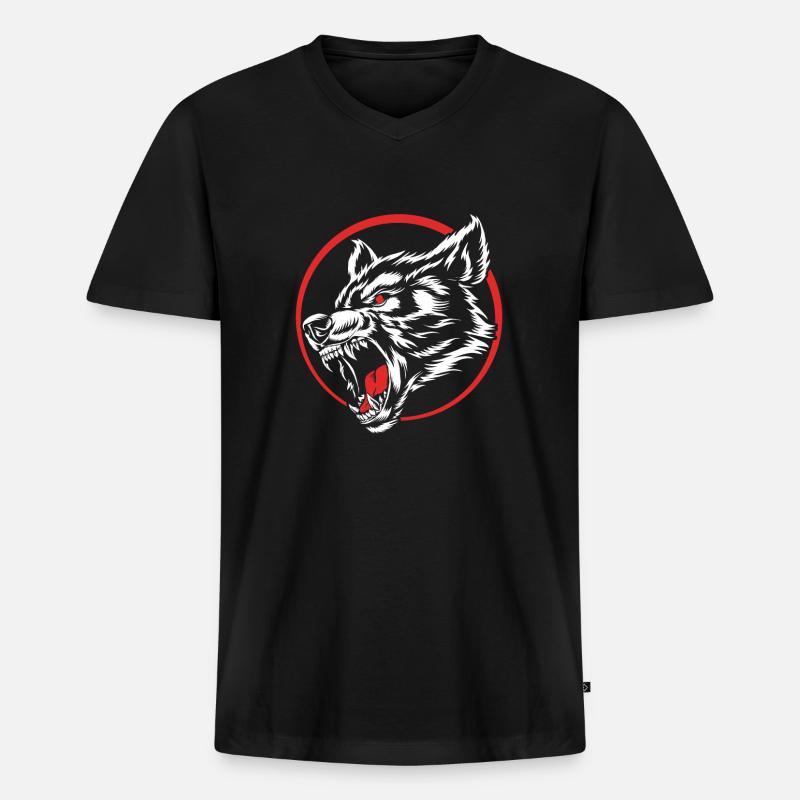 Werwolf - Männer Premium Bio T-Shirt mit V-Ausschnitt - Schwarz