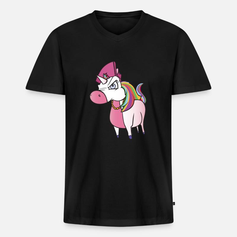 Wütendes Einhorn - Männer Premium Bio T-Shirt mit V-Ausschnitt - Schwarz