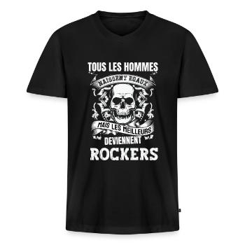 les meilleurs deviennent rockers - T-shirt encolure en V Premium bio Homme - noir - Devant - Nico (187cm)