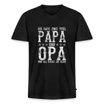 Papa und Opa Vatertagsgeschenk Spruch Grunge - Männer Premium Bio T-Shirt mit V-Ausschnitt - Schwarz - Vorne - Nico (187cm)