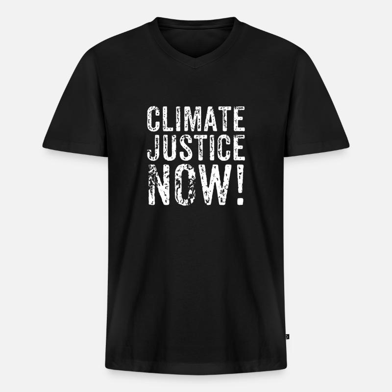 Climate Justice Now - Männer Premium Bio T-Shirt mit V-Ausschnitt - Schwarz
