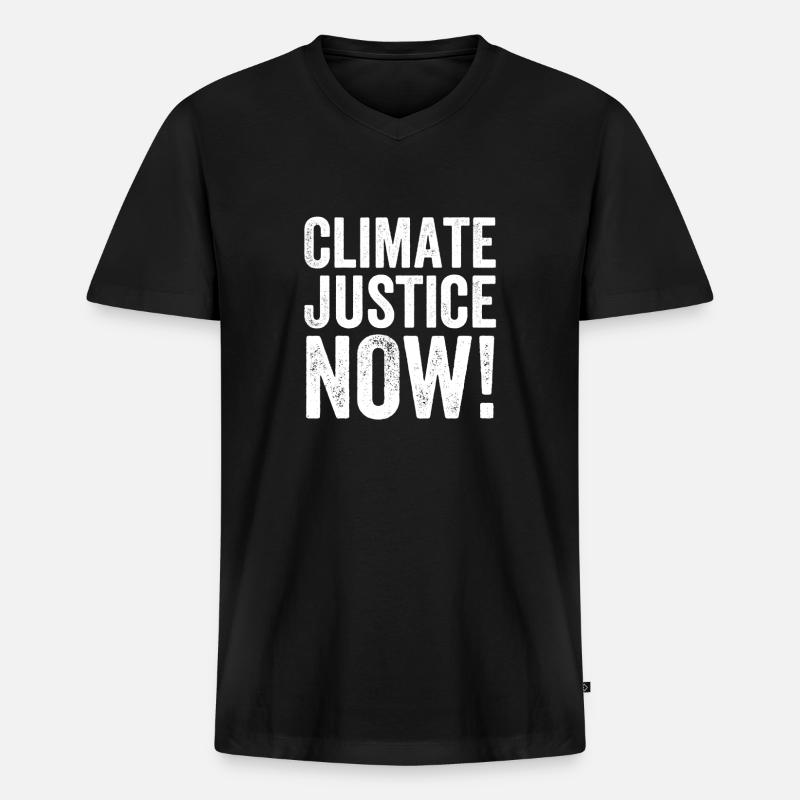 Climate Justice Now - Männer Premium Bio T-Shirt mit V-Ausschnitt - Schwarz