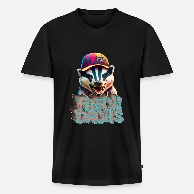 Frechdachs- Frecher Dachs Graffiti Style - Männer Premium Bio T-Shirt mit V-Ausschnitt - Schwarz