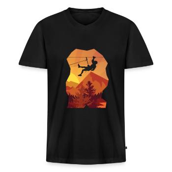 Hängender Kletterer - Männer Premium Bio T-Shirt mit V-Ausschnitt - Schwarz - Vorne - Nico (187cm)