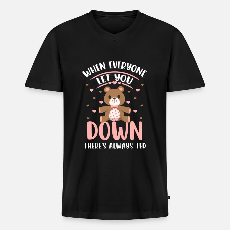 Teddy Baby Kinder Stofftier - Männer Premium Bio T-Shirt mit V-Ausschnitt - Schwarz