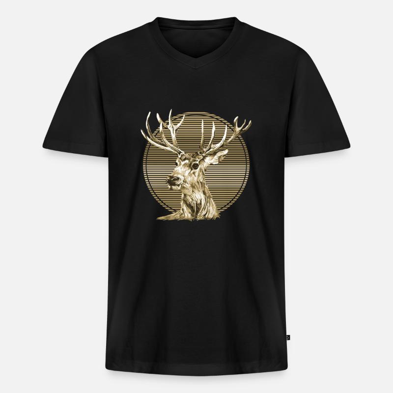 Hirsch - Männer Premium Bio T-Shirt mit V-Ausschnitt - Schwarz
