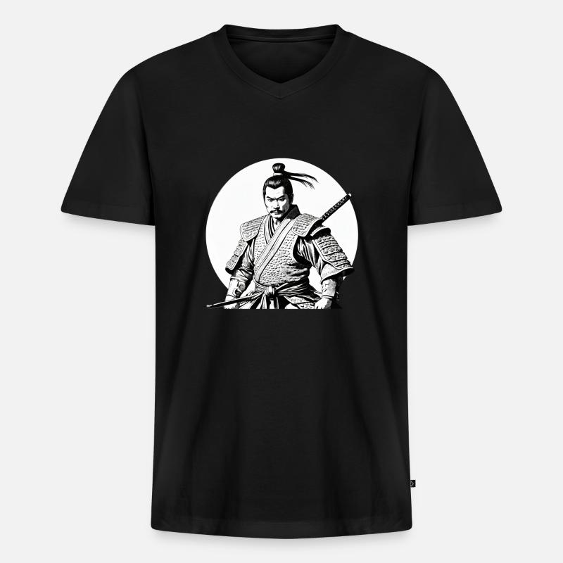 Samurai - Männer Premium Bio T-Shirt mit V-Ausschnitt - Schwarz
