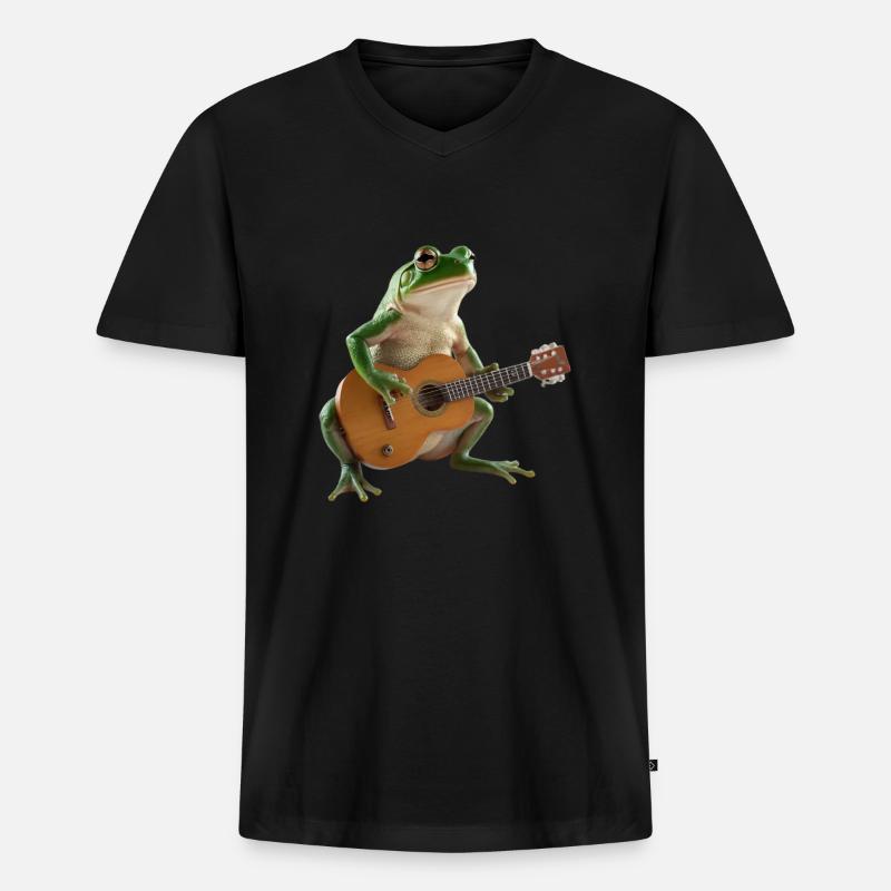 Frog Toad Muzyk Gitara - Ekologiczna męska koszulka z dekoltem w serek Premium - czarny