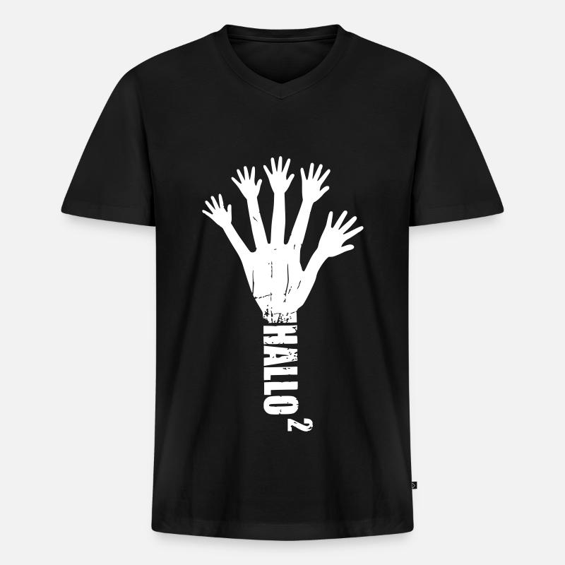 Hello hand tree - Men's Premium Organic T-shirt with V-neck - black