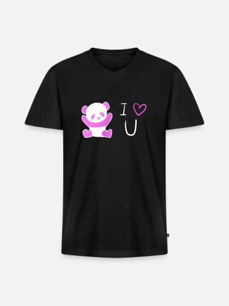 panda rose je t’aime - T-shirt encolure en V Premium bio Homme - noir