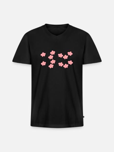 flowers blossom plant pink pattern - Men's Premium Organic T-shirt with V-neck - black