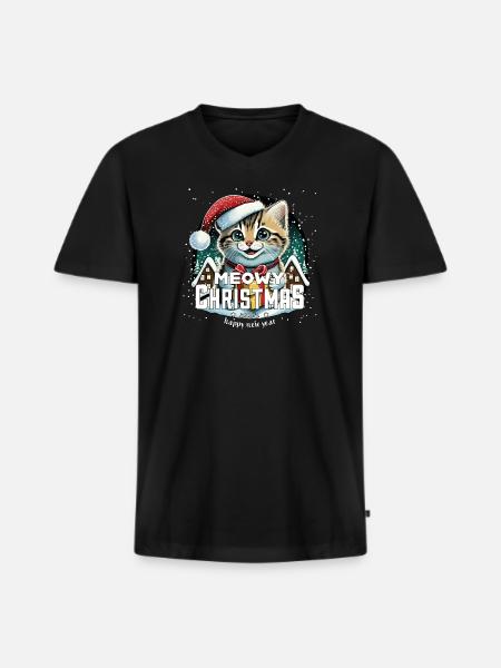 Christmas Cat - Meowy Christmas - Men's Premium Organic T-shirt with V-neck - black