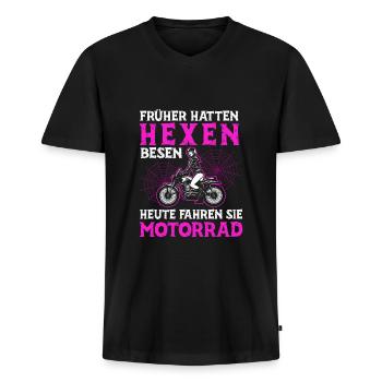 Hexen Motorräder Besen Spinnen Humor Spruch - Männer Premium Bio T-Shirt mit V-Ausschnitt - Schwarz - Vorne - Nico (187cm)