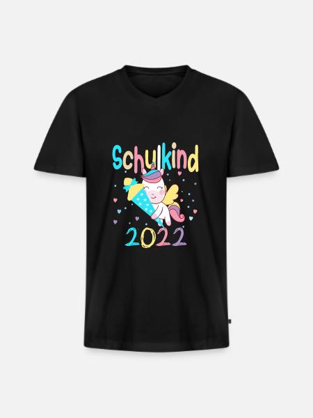 Schulkind 2022 Einhorn - Männer Premium Bio T-Shirt mit V-Ausschnitt - Schwarz