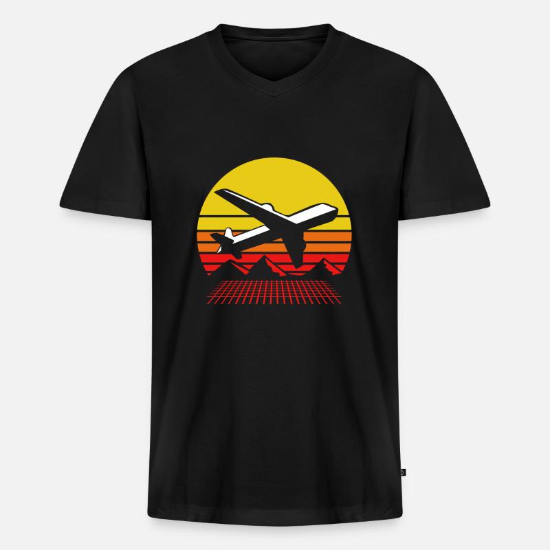 Pilot Flugzeug - Männer Premium Bio T-Shirt mit V-Ausschnitt - Schwarz