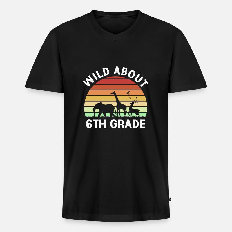 6. Klasse - Männer Premium Bio T-Shirt mit V-Ausschnitt - Schwarz