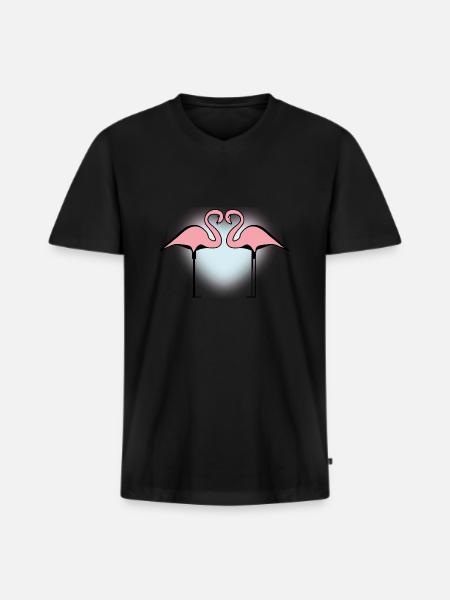 Herz Flamingo - Männer Premium Bio T-Shirt mit V-Ausschnitt - Schwarz