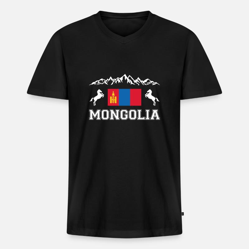 Mongolei - Männer Premium Bio T-Shirt mit V-Ausschnitt - Schwarz