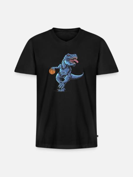 Basketball t-rex - Men's Premium Organic T-shirt with V-neck - black
