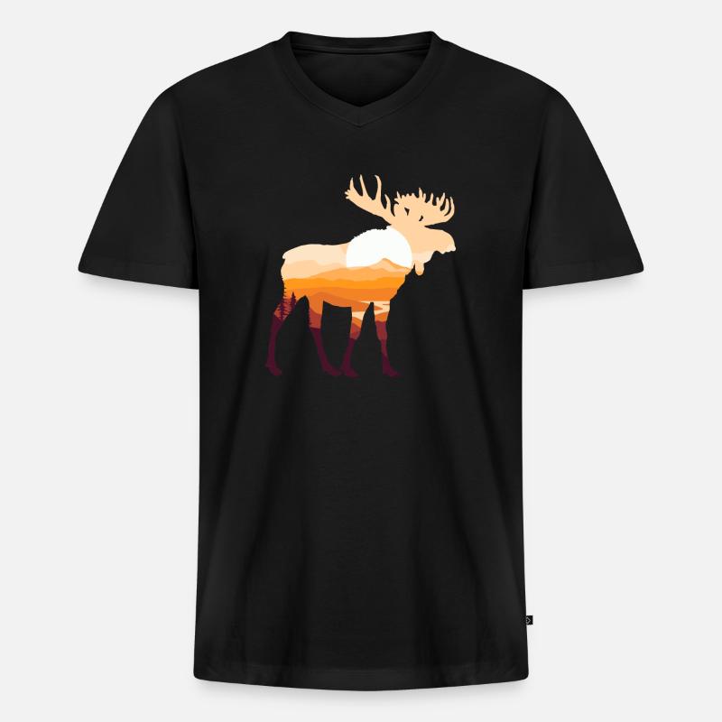 Elch - Männer Premium Bio T-Shirt mit V-Ausschnitt - Schwarz