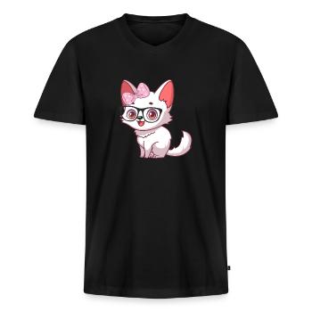 Renard arctique mignon - T-shirt encolure en V Premium bio Homme - noir - Devant - Nico (187cm)