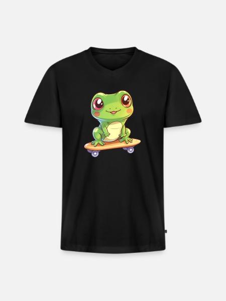 Frog on a skateboard - Men's Premium Organic T-shirt with V-neck - black