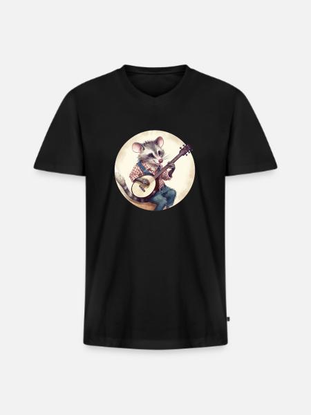 Opossum playing banjo - Men's Premium Organic T-shirt with V-neck - black