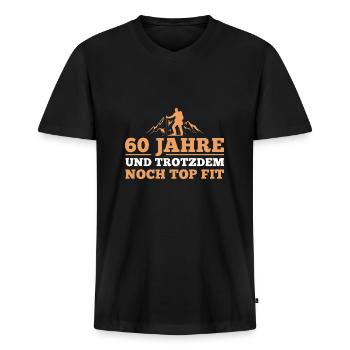 60er Wandern Berge 60. Geburtstag Geschenk - Männer Premium Bio T-Shirt mit V-Ausschnitt - Schwarz - Vorne - Nico (187cm)