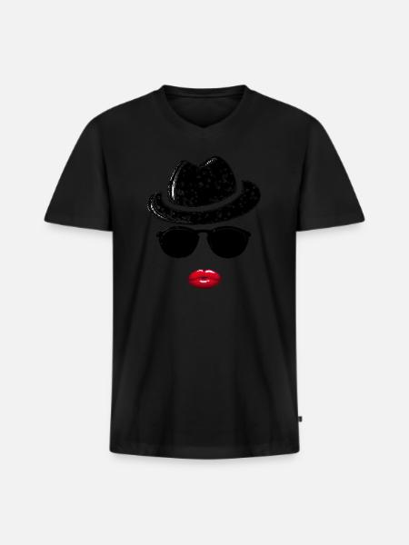 Hipster Lady avec baiser - T-shirt encolure en V Premium bio Homme - noir