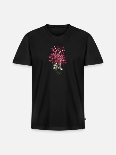 fleurs de rose rose fleur - T-shirt encolure en V Premium bio Homme - noir