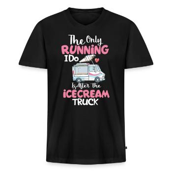 running after icecream truck je folg le camion de glace - T-shirt encolure en V Premium bio Homme - noir - Devant - Nico (187cm)