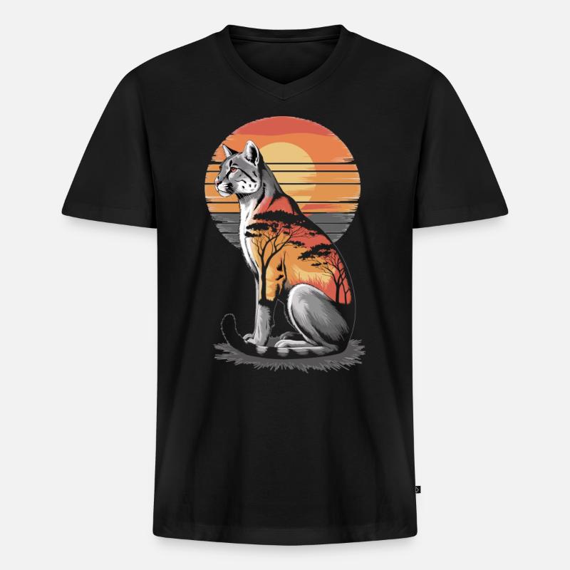 Savannah Cat Sunset - Männer Premium Bio T-Shirt mit V-Ausschnitt - Schwarz