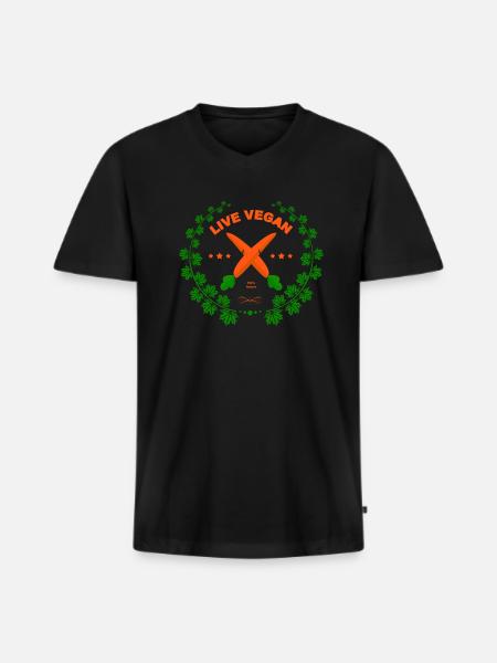 Life Vegan 100% Nature - Men's Premium Organic T-shirt with V-neck - black