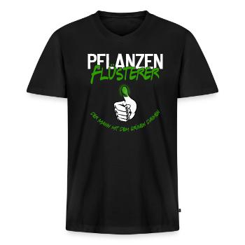 Pflanzen Flüsterer - Männer Premium Bio T-Shirt mit V-Ausschnitt - Schwarz - Vorne - Nico (187cm)