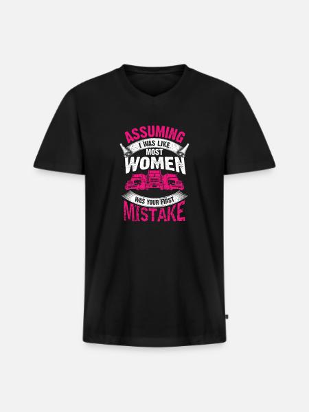 Kvinde lastbilchauffør pige beklædning - Premium økologisk T-shirt med V-hals til mænd - sort