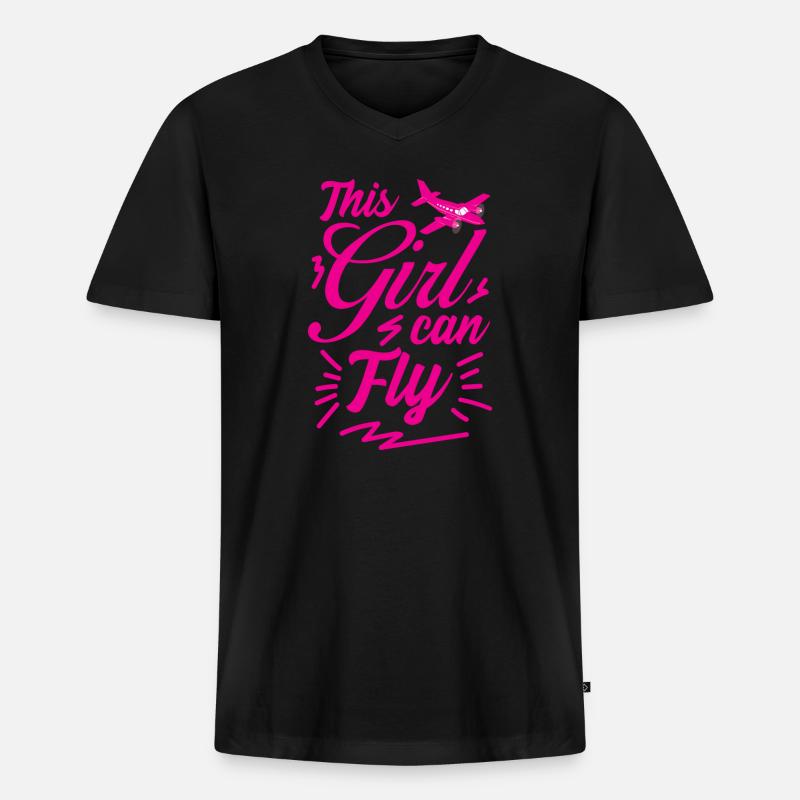 Mädchen weibliche Pilot lustig - Männer Premium Bio T-Shirt mit V-Ausschnitt - Schwarz