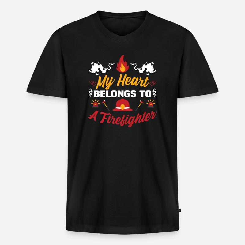 Feuerwehrmann Ehemann Frau Ehepartner - Männer Premium Bio T-Shirt mit V-Ausschnitt - Schwarz